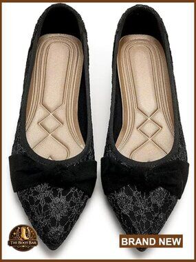 Lace Ballet Flats Pointed Toe Bow Knot Slip On Wedding Bridesmaid Shoes
